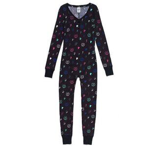 Victoria's Secret PINK Thermal Long Jane Pajamas Onesie Monogram Size S
